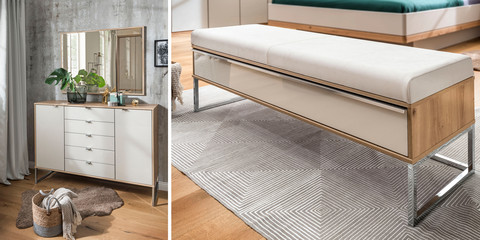 Schlafzimmer Bianco Eiche Nachbildung Ankleidebank Kommode