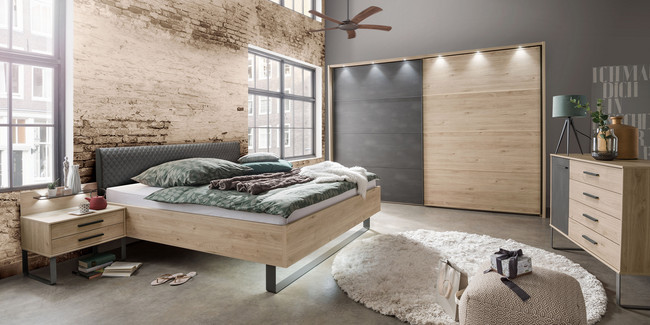 Schlafzimmer modern Brüssel Steineiche Schiefer Industrial Design