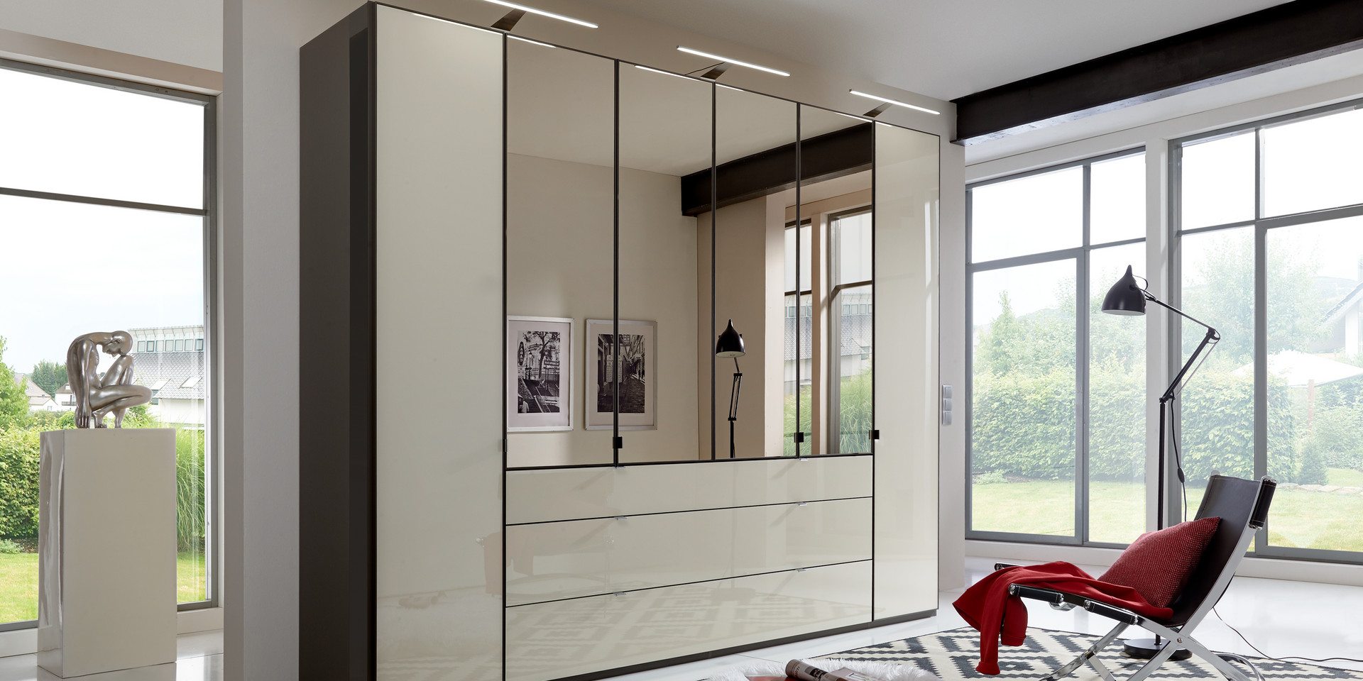 Schlafzimmer modern Schranksystem Havanna Glas Magnolie Spiegel Schlafzimmer modern Schranksystem Havanna Glas Magnolie Spiegel