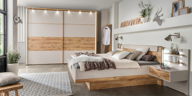 Schlafzimmer modern Catania Champagner Balkeneiche