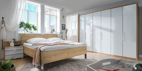 Loft Schlafzimmer modern Bianco Eiche Nachbildung Glas weiß