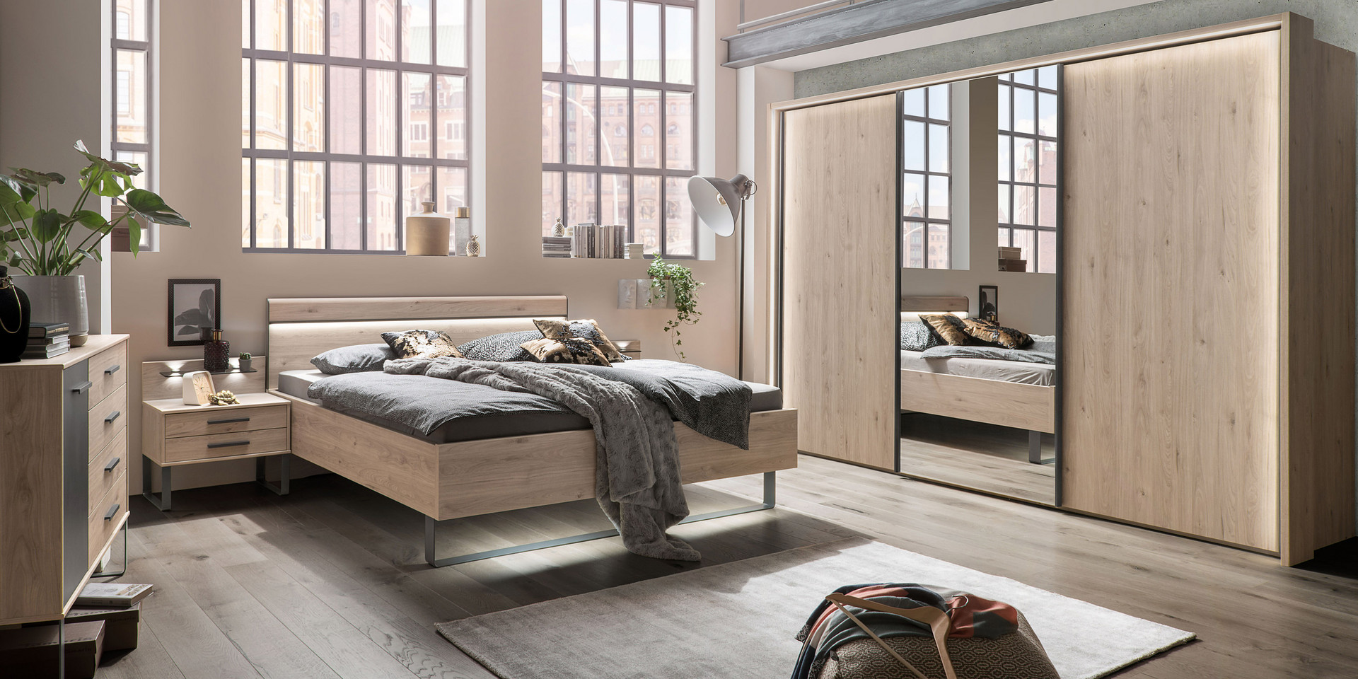 Schlafzimmer modern Brüssel Steineiche Schiefer Industrial Design Schlafzimmer modern Brüssel Steineiche Schiefer Industrial Design